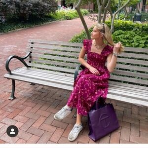 Hill House Home Ellie Nap Dress Burgundy Botanical Poplin Size XS